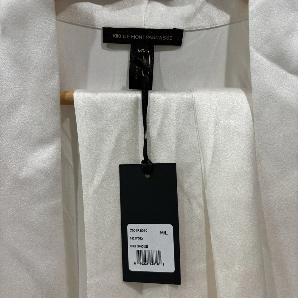 NWT! KIKI DE MONTPARNASSE Fringe Kimono Robe -Trim Silk Mini Kimono White Size M